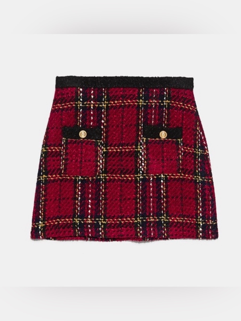 ZARA • Red/Black Tartan Plaid Tweed Mini Skirt, XS - Picture 5 of 16